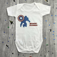 Load image into Gallery viewer, 'Newest Avenger' Captain America Newborn Baby Boy Short Sleeve Romper, Marvel Superhero