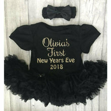 Load image into Gallery viewer, First New Year's Eve 2023 Personalised Baby Girl Tutu Romper With Matching Bow Headband