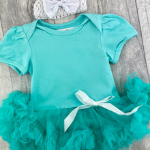 Load image into Gallery viewer, Baby Girl's Plain Green Tutu Romper Dress with Matching Bow Headband