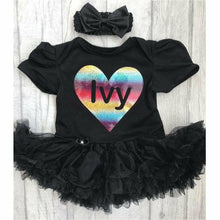 Load image into Gallery viewer, Personalised holographic heart baby tutu romper suit with headband