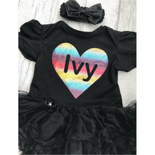 Load image into Gallery viewer, Personalised holographic heart baby tutu romper suit with headband