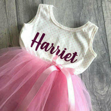 Load image into Gallery viewer, Personalised girls sleeveless light pink polka dot tutu dress summer outfit, Dark Pink Glitter Name - Little Secrets Clothing