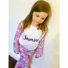 Load image into Gallery viewer, Personalised Unicorn Print Girls Pyjamas with glitter name