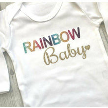 Load image into Gallery viewer, Rainbow Baby gold & white Romper