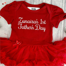 Load image into Gallery viewer, Personalised '1st Father's Day' Baby Girl Tutu Romper With Matching Bow Headband