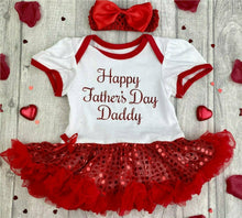 Load image into Gallery viewer, Baby Girl Father's Day Baby Girl Tutu Romper With Matching Bow Headband, Red Glitter Design