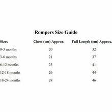 Load image into Gallery viewer, Little Secrets Clothing Romper Size Guide Chart