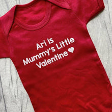Load image into Gallery viewer, Personalised Name Is Mummy's Little Valentine Short Sleeve Romper, White Glitter Text - Little Secrets Clothing