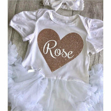 Load image into Gallery viewer, Personalised baby girl tutu romper with rose gold glitter heart - Little Secrets Clothing