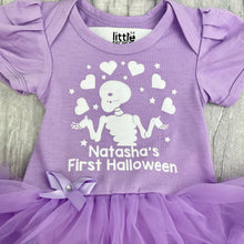 Load image into Gallery viewer, Personalised Funny Bones First Halloween Tutu Romper, Baby Girls Skeleton Outfit