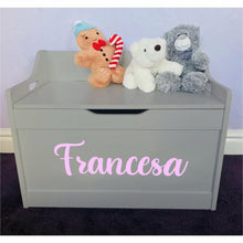 Load image into Gallery viewer, Personalised Baby Girl or Boy Text Design Grey Toddler Wooden Toy Storage Box