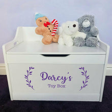 Load image into Gallery viewer, Children's Wooden Toy Box with Personalised Wreath Design
