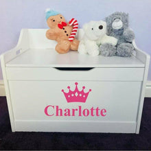 Load image into Gallery viewer, Personalised Princess Baby Girl or Boy white toddler wooden Toy Storage Box