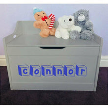 Load image into Gallery viewer, Personalised Baby Girl or Boy Toy Blocks Name Design Grey Toddler Wooden Toy Storage Box