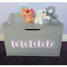 Load image into Gallery viewer, Personalised Baby Girl or Boy Toy Blocks Name Design Grey Toddler Wooden Toy Storage Box