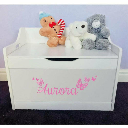 Personalised Baby Girl or Boy Butterfly Design White Toddler Wooden Toy Storage Box - Little Secrets Clothing