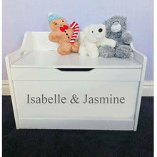 Load image into Gallery viewer, Personalised Children's Sibling's Brother & Sister white toddler wooden Toy Storage Box