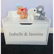 Load image into Gallery viewer, Personalised Children's Sibling's Brother & Sister white toddler wooden Toy Storage Box