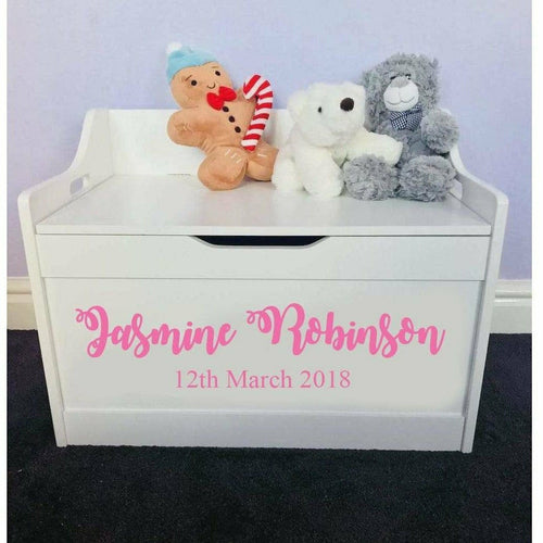 Personalised Birthday Baby Girl or Boy white toddler wooden Toy Storage Box