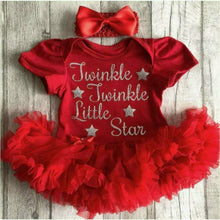 Load image into Gallery viewer, 'Twinkle Twinkle Little Star' Baby Girl Tutu Romper With Matching Bow Headband, Christmas Silver Text