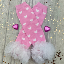 Load image into Gallery viewer, Pink and White Heart Print Baby Girl Leg Warmers