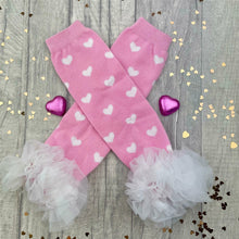 Load image into Gallery viewer, Pink and White Heart Print Baby Girl Leg Warmers