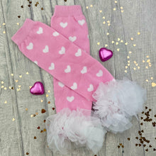 Load image into Gallery viewer, Pink and White Heart Print Baby Girl Leg Warmers