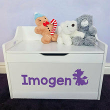 Load image into Gallery viewer, Personalised Toy Box in White with Cute Dragon Design - Little Secrets Clothing