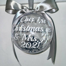 Load image into Gallery viewer, Personalised Our 1st Christmas as Mr & Mrs  Wedding Gift Bauble