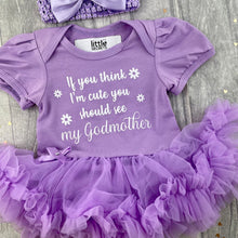 Load image into Gallery viewer, Baby Girl Godmother Quote Tutu Romper with Headband