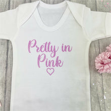 Load image into Gallery viewer, 'Pretty in Pink' Short Sleeve Romper, With Pink Glitter Text and Heart Design