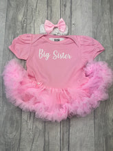 Load image into Gallery viewer, Big Sister / Little Sister Baby Girls White Tutu Romper with Matching Bow Headband
