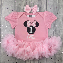 Load image into Gallery viewer, Personalised Disney 1st Birthday Minnie Mouse Light Pink Tutu Romper Dress
