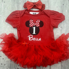 Load image into Gallery viewer, Personalised Disney 1st Birthday Minnie Mouse Red Tutu Romper Dress
