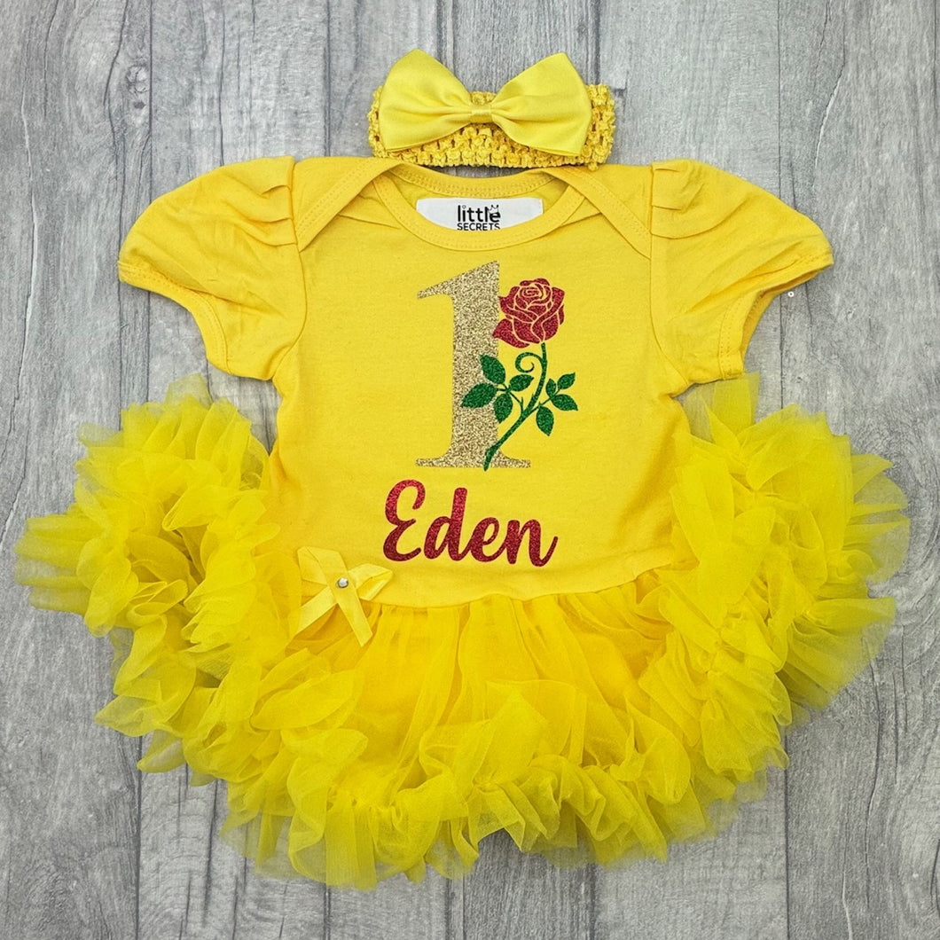Personalised Disney 1st Birthday Tutu Romper, Princess Belle Dress