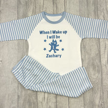 Load image into Gallery viewer, Personalised Bluey When I Wake Up I Will Be Birthday Boy Blue And White Stripe Pyjamas
