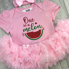 Load image into Gallery viewer, Baby Girl 1st Birthday Dress, One In A Melon Tutu Romper with Headband
