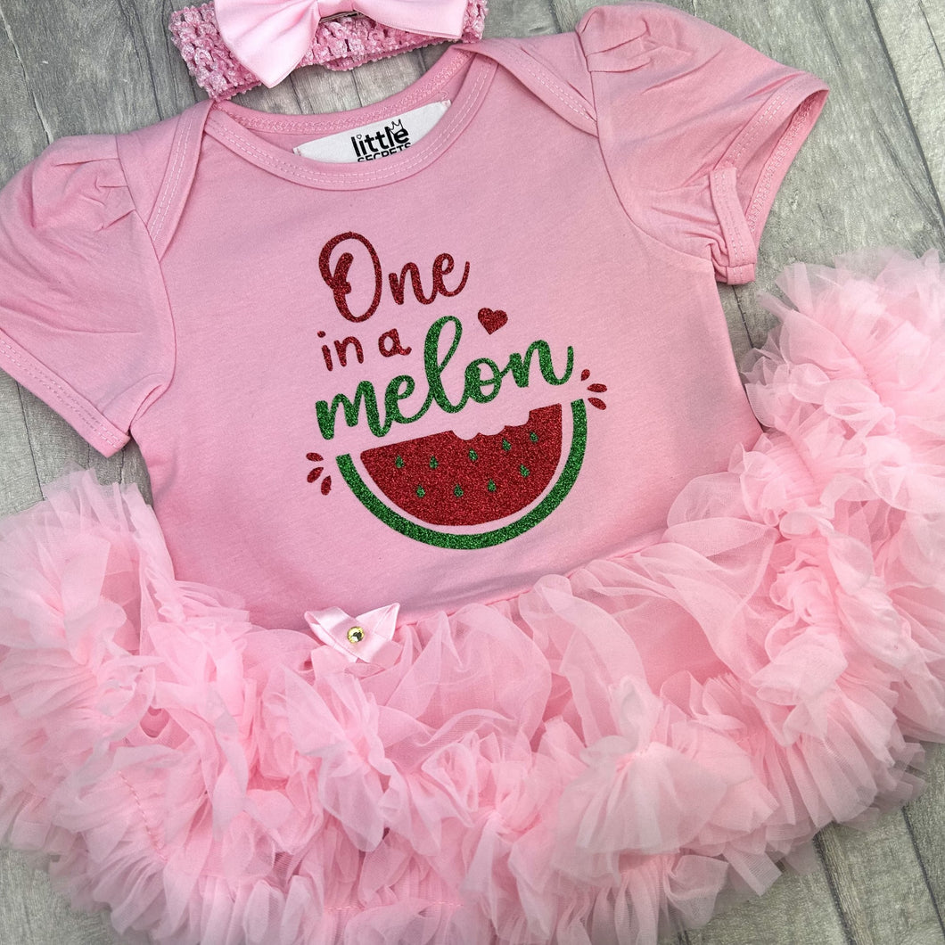 Baby Girl 1st Birthday Dress, One In A Melon Tutu Romper with Headband