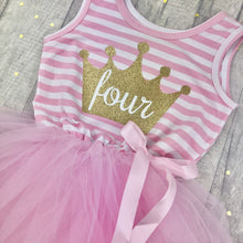 Load image into Gallery viewer, 4th Birthday Girls Sleeveless Summer Crown Party Dress

