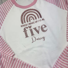 Load image into Gallery viewer, When I Wake Up Personalised Birthday Girls Pink Pyjamas with Rainbow Design
