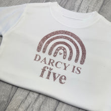 Load image into Gallery viewer, Personalised Birthday Girls Party T-Shirt with Rainbow Design
