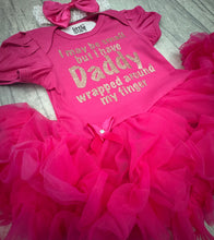 Load image into Gallery viewer, I May Be Small But I Have Daddy Wrapped Around My Finger Baby Girl Tutu Romper With Matching Bow Headband
