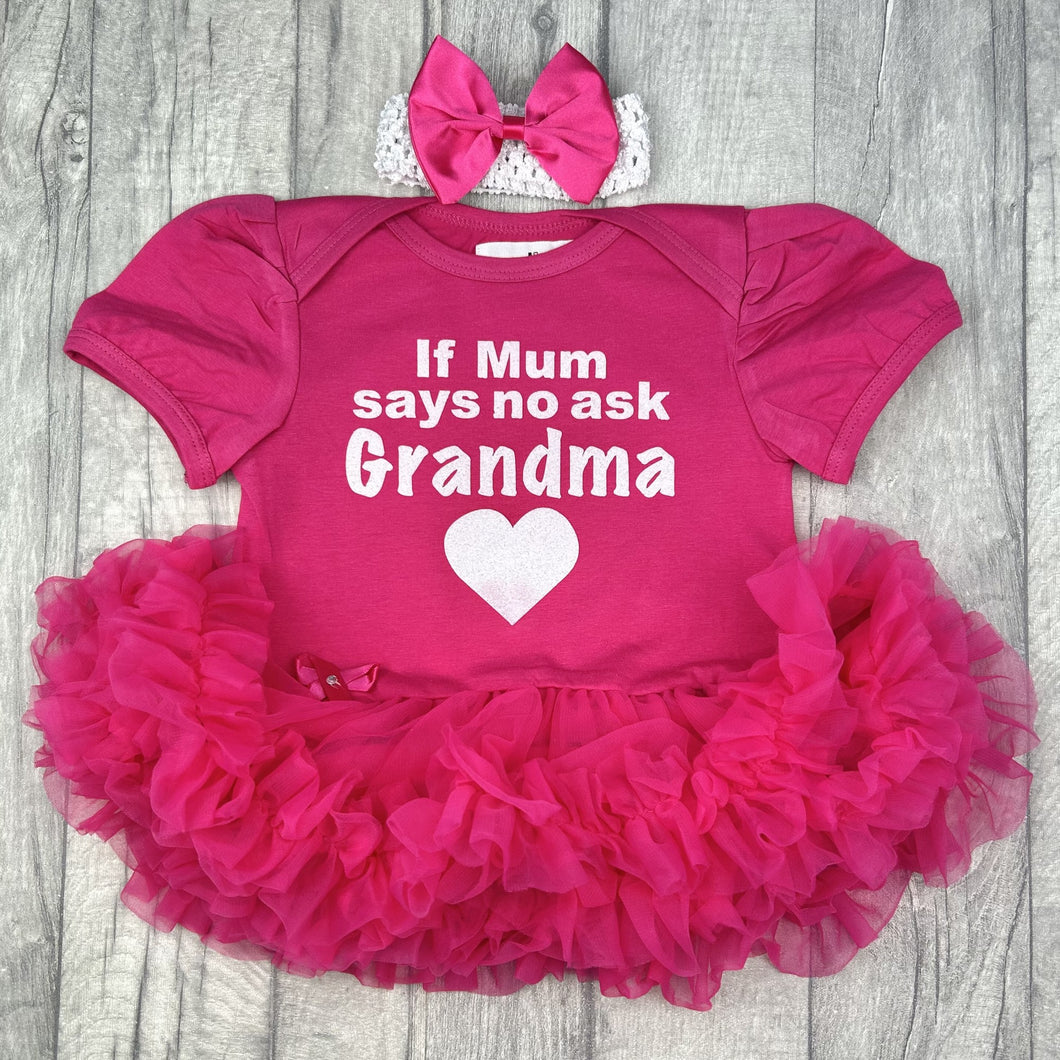 If Mum Says No Ask Grandma Baby Girl Tutu Romper With Matching Bow Headband