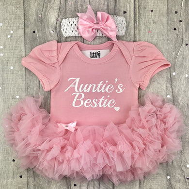Auntie's Bestie Baby Girl Tutu Romper With Matching Bow Headband