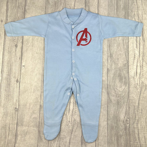 Baby Girl Or Boy Superhero Avengers Logo Blue Sleepsuit Romper