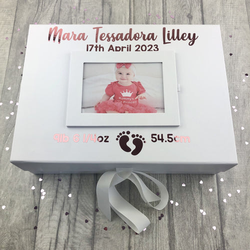 Baby Personalised Photo Keepsake Ribbon Memory Box Gift