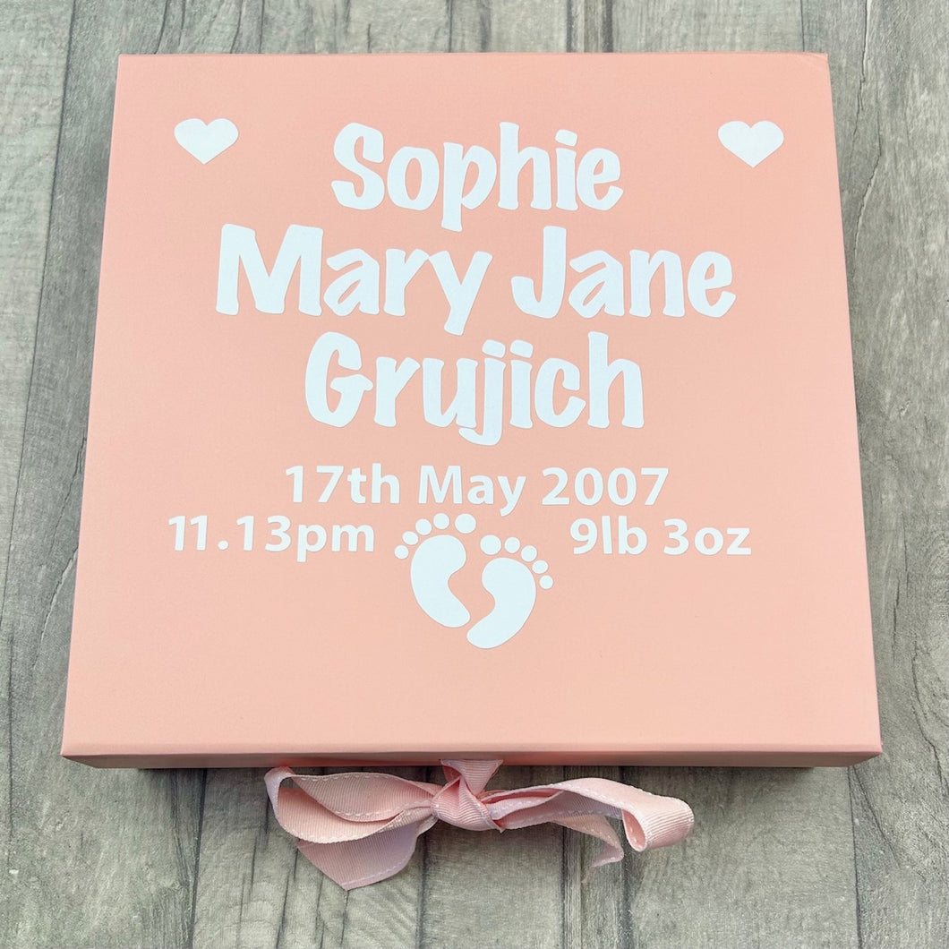 Personalised Newborn Baby Girl, Keepsake Memory Box, Christening Gift