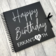 Load image into Gallery viewer, Personalised Happy Birthday Black Scrapbook with Silver Design
