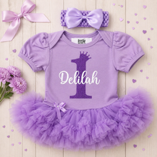 Load image into Gallery viewer, Personalised Baby Girl 1st Birthday Tutu Romper Dress with Matching Headband
