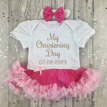 Load image into Gallery viewer, Personalised My Christening Day Baby Girl White and Pink Tutu Romper
